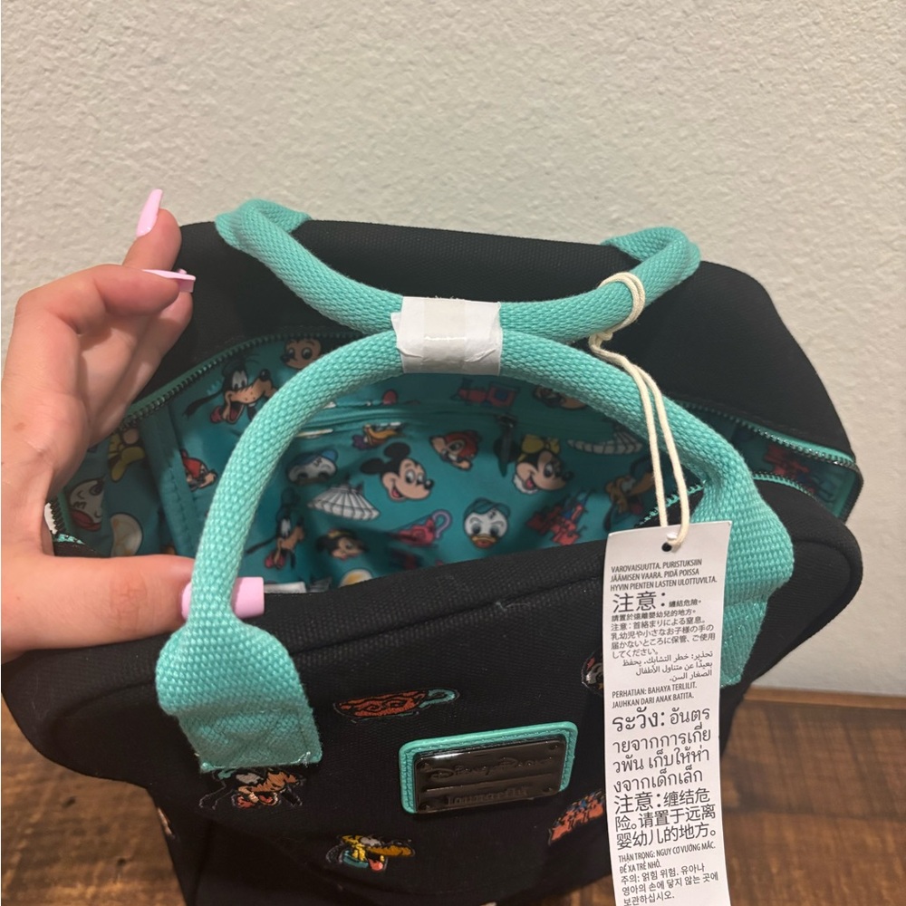 Loungefly Black and Teal Backpack with Character Print- Disney Parks - Picture 3 of 8